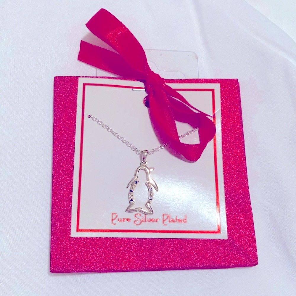 Penguin Pure Silver Plated Necklace Christmas gift Jewelry